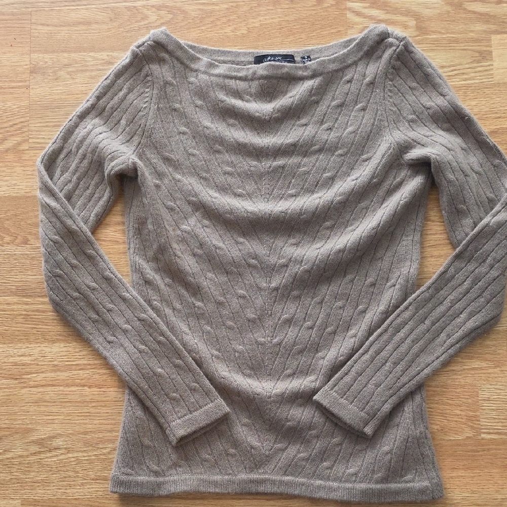 Saks Fifth Avenue Taupe Cable Knit Sweater